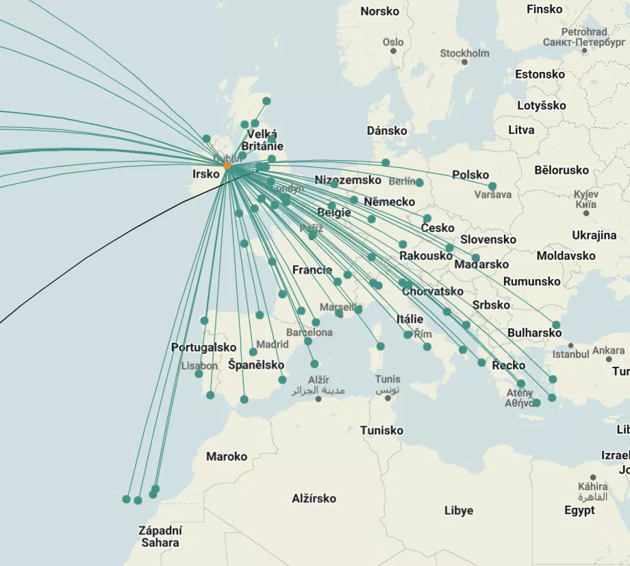 Peta rute Aer Lingus