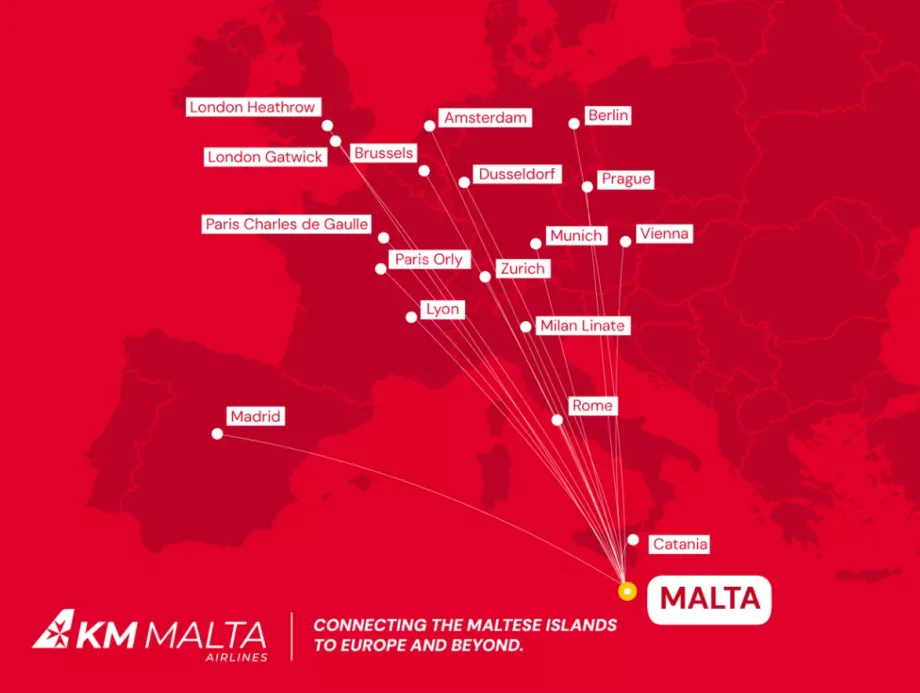 Peta rute KM Malta Airlines