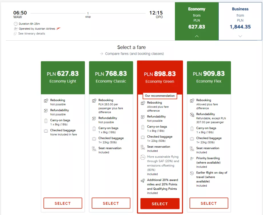 Tarif kelas ekonomi