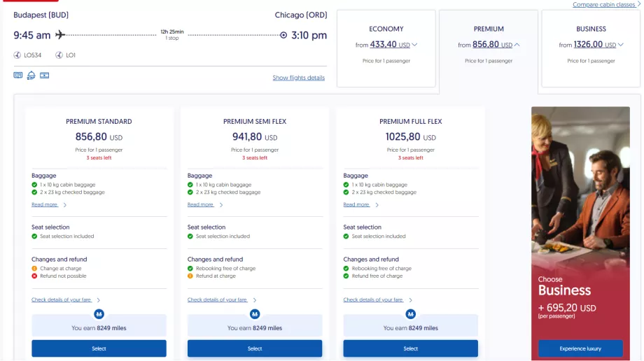 Tarif kelas ekonomi premium