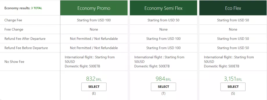 Tarif kelas ekonomi