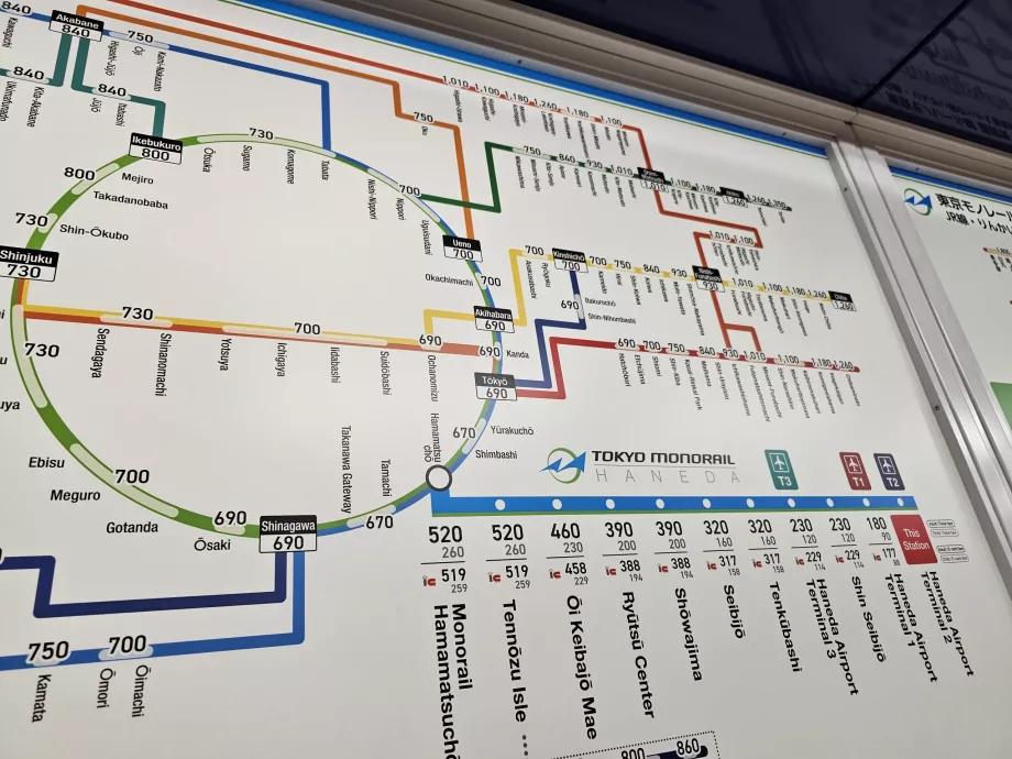 Peta tarif monorel + kereta JR